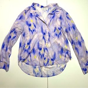 bella dahl Blueish Yellow Watercolor Print 100% Rayon Button‎ Down Shirt XS